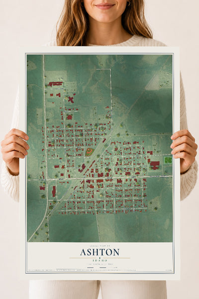 Map of Ashton, Idaho, 18 x 24 inch unframed archival matte print