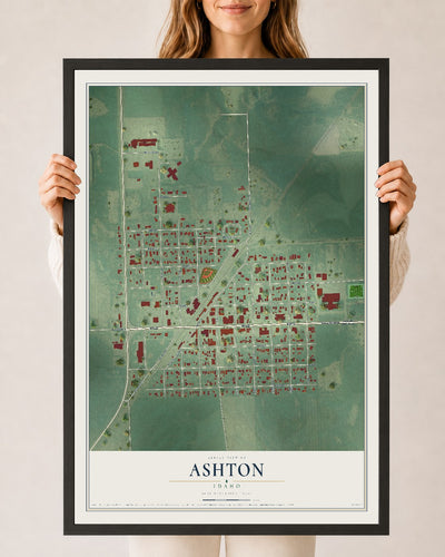 Map of Ashton, Idaho, 24 x 36 inch print in a black wood frame