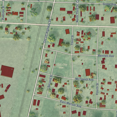 Close-up of the map of Athol, Idaho print showing street and building detail