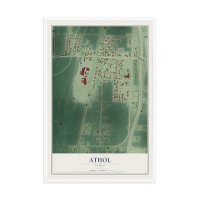 Map of Athol, Idaho, 12 x 18 inch print in a white wood frame