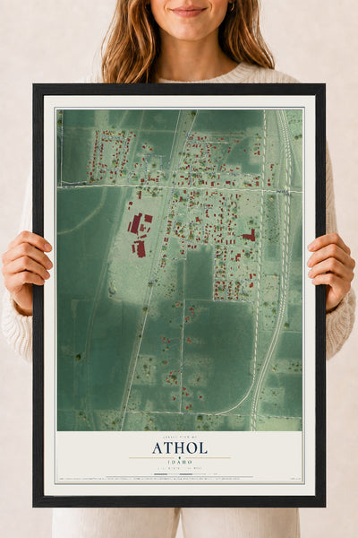 Map of Athol, Idaho, 18 x 24 inch print in a black wood frame