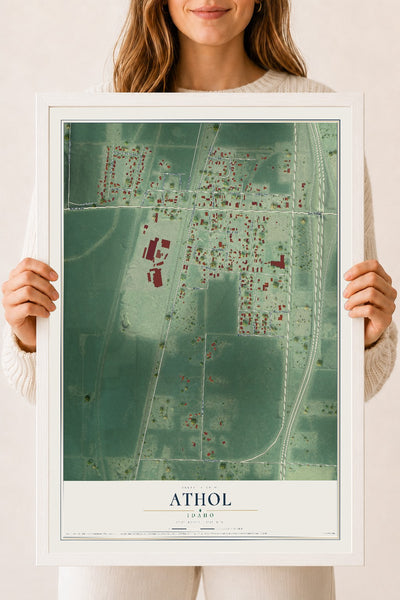 Map of Athol, Idaho, 18 x 24 inch print in a white wood frame