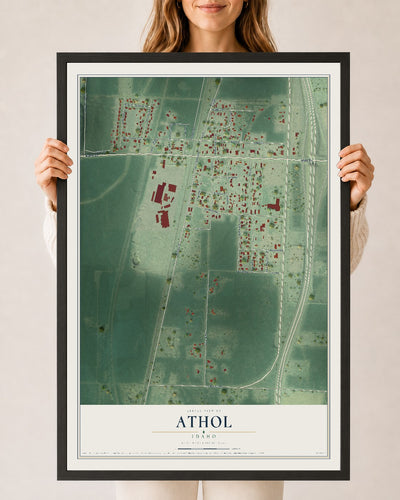 Map of Athol, Idaho, 24 x 36 inch print in a black wood frame