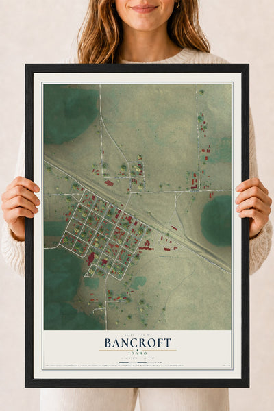 Map of Bancroft, Idaho, 18 x 24 inch print in a black wood frame
