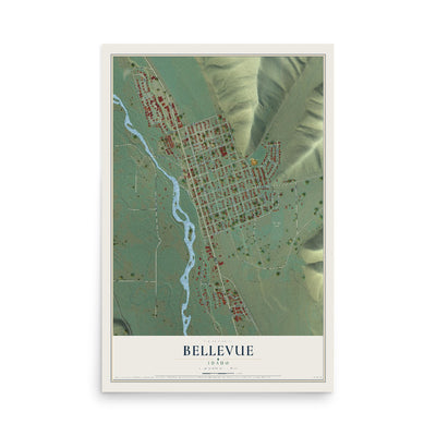 Map of Bellevue, Idaho, 12 x 18 inch unframed archival matte print