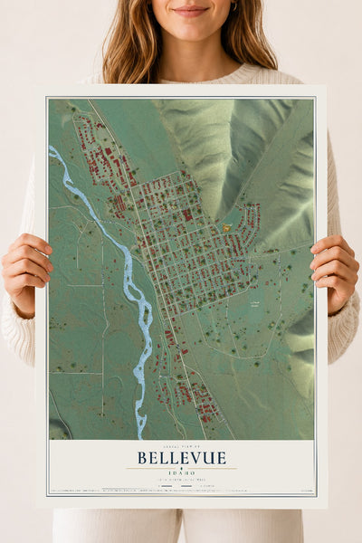 Map of Bellevue, Idaho, 18 x 24 inch unframed archival matte print