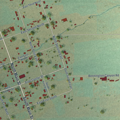 Close-up of the map of Bennington, Idaho print showing street and building detail