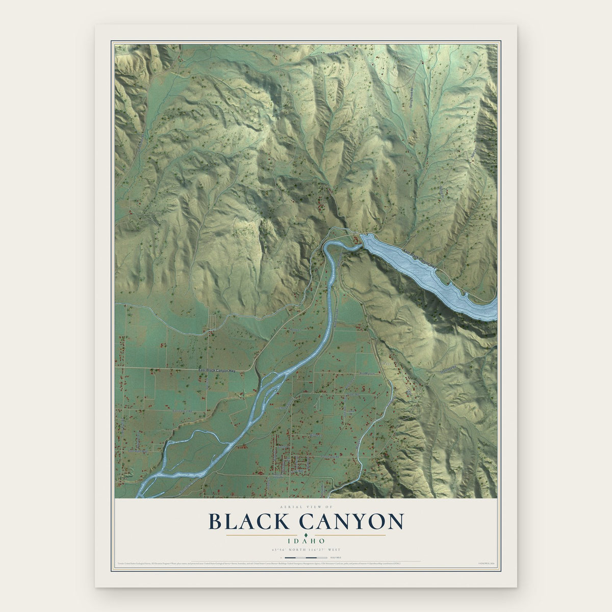 Black Canyon, Idaho map print, the full design