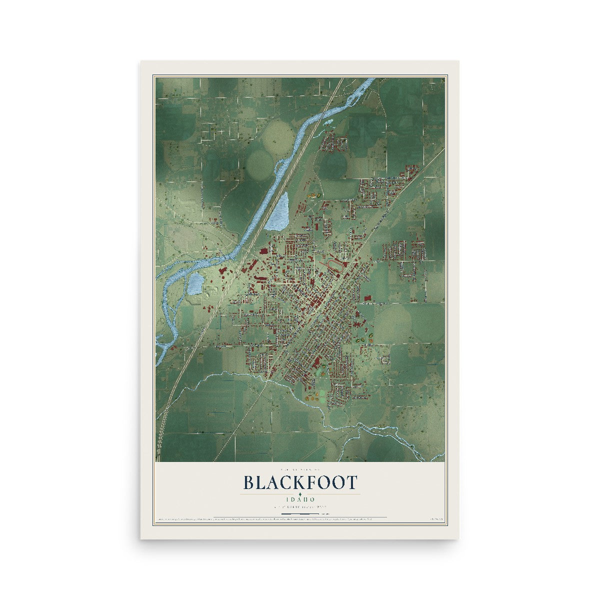 Map of Blackfoot, Idaho, 12 x 18 inch unframed archival matte print