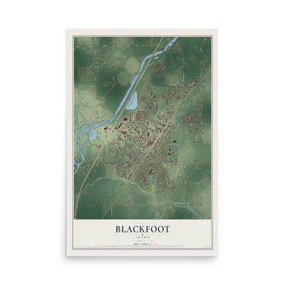 Map of Blackfoot, Idaho, 12 x 18 inch unframed archival matte print