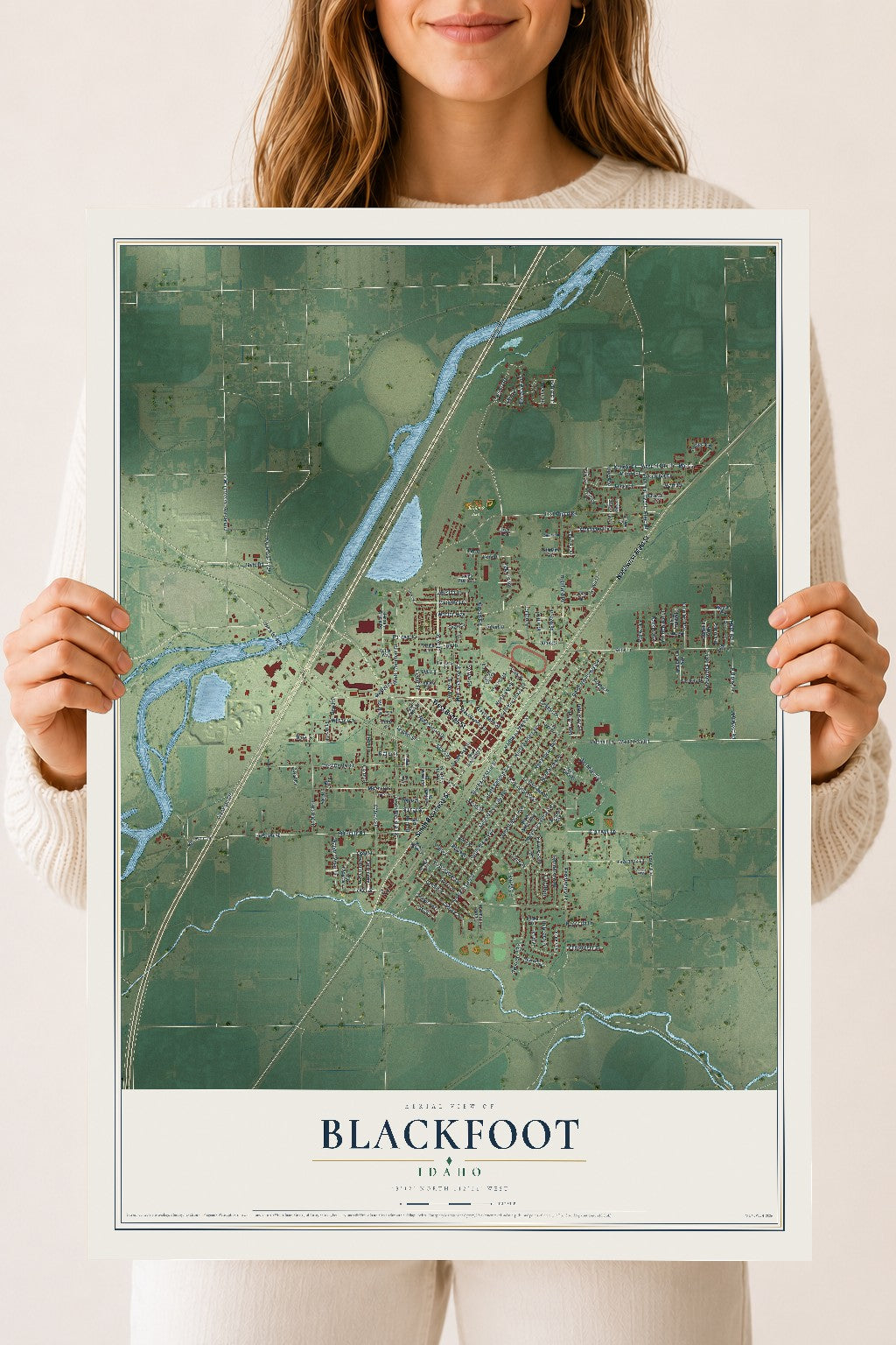 Map of Blackfoot, Idaho, 18 x 24 inch unframed archival matte print