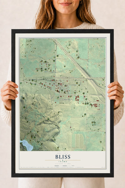 Map of Bliss, Idaho, 18 x 24 inch print in a black wood frame