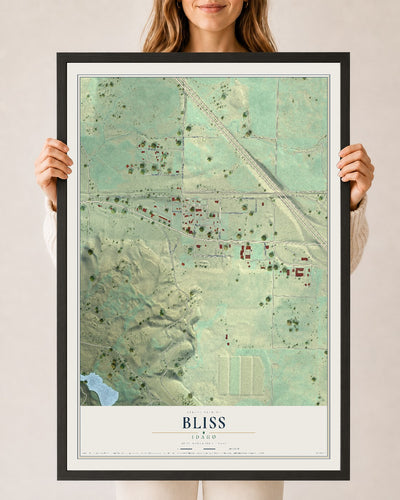 Map of Bliss, Idaho, 24 x 36 inch print in a black wood frame