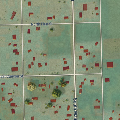 Close-up of the map of Bloomington, Idaho print showing street and building detail