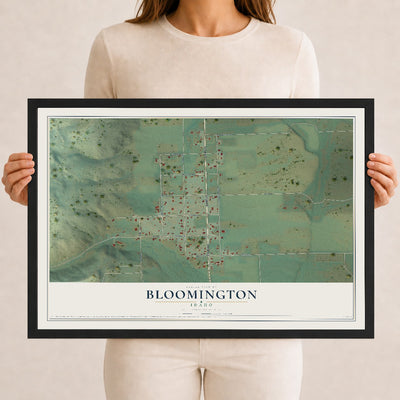 Map of Bloomington, Idaho, 12 x 18 inch print in a black wood frame