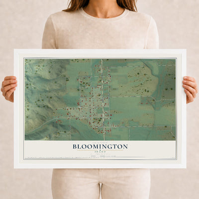 Map of Bloomington, Idaho, 12 x 18 inch print in a white wood frame