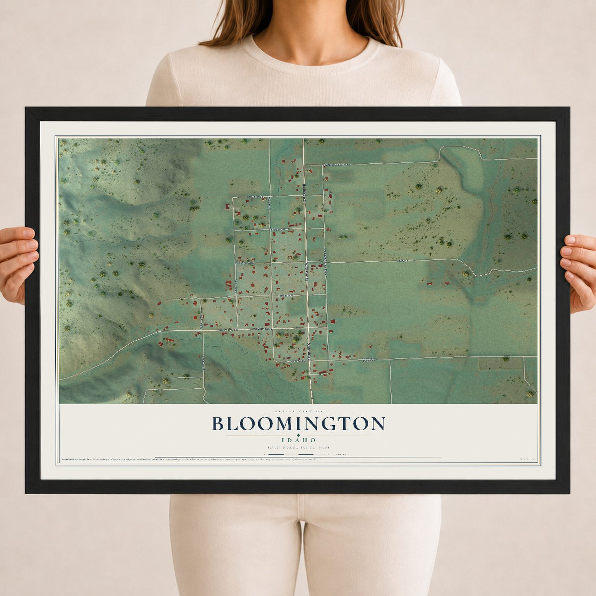 Map of Bloomington, Idaho, 18 x 24 inch print in a black wood frame