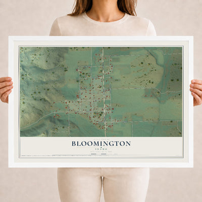 Map of Bloomington, Idaho, 18 x 24 inch print in a white wood frame