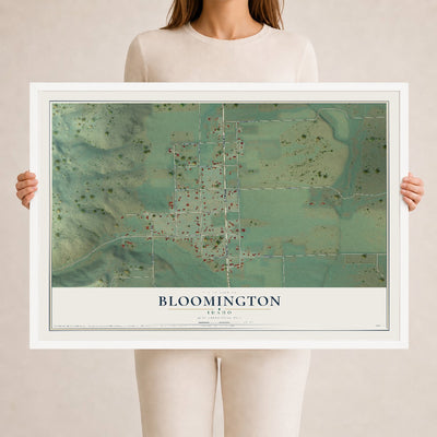 Map of Bloomington, Idaho, 24 x 36 inch print in a white wood frame