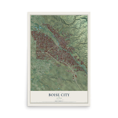 Map of Boise City, Idaho, 12 x 18 inch unframed archival matte print