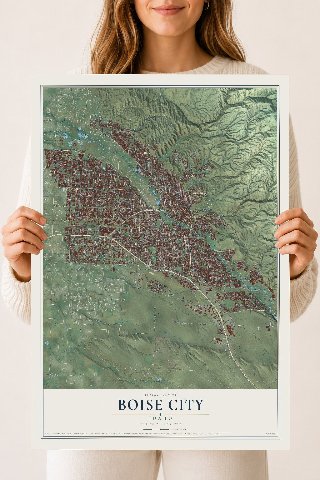 Map of Boise City, Idaho, 18 x 24 inch unframed archival matte print