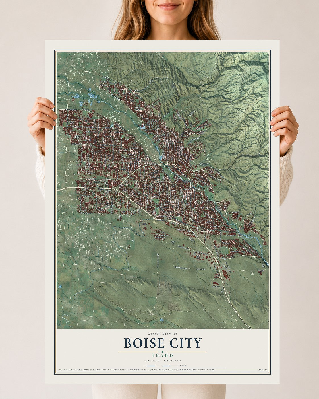 Map of Boise City, Idaho, 24 x 36 inch unframed archival matte print