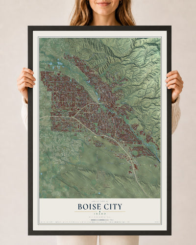 Map of Boise City, Idaho, 24 x 36 inch print in a black wood frame
