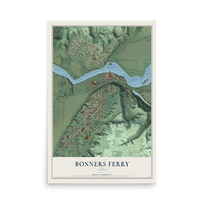 Map of Bonners Ferry, Idaho, 12 x 18 inch unframed archival matte print