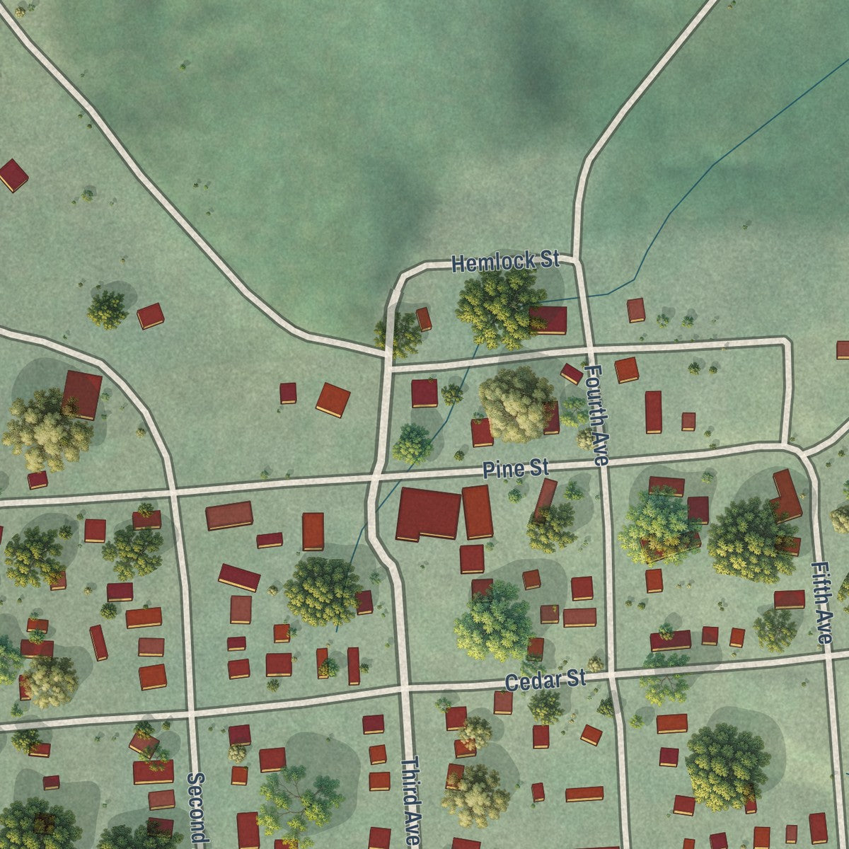 Close-up of the map of Bovill, Idaho print showing street and building detail