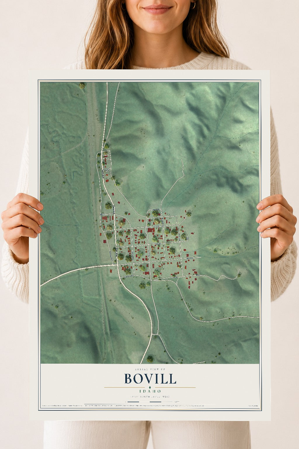 Map of Bovill, Idaho, 18 x 24 inch unframed archival matte print