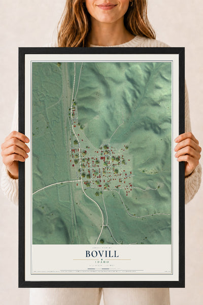 Map of Bovill, Idaho, 18 x 24 inch print in a black wood frame