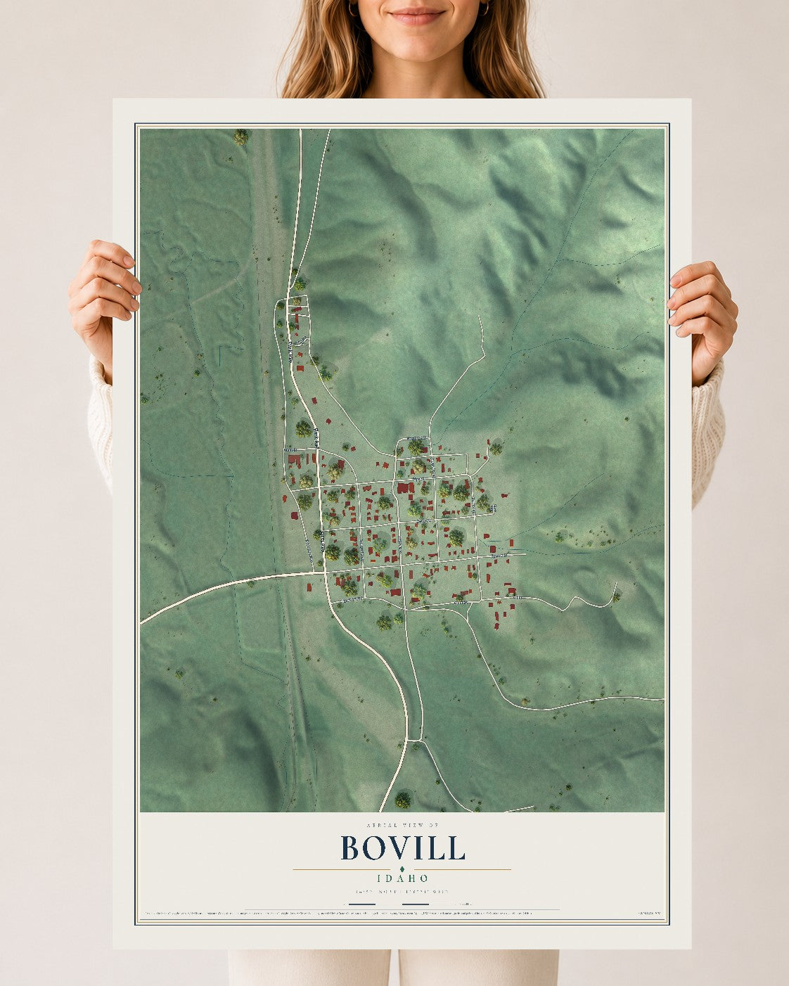 Map of Bovill, Idaho, 24 x 36 inch unframed archival matte print