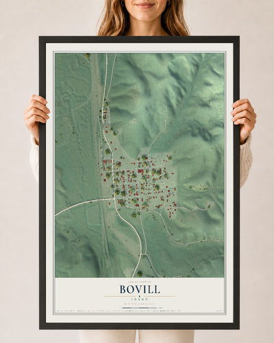 Map of Bovill, Idaho, 24 x 36 inch print in a black wood frame