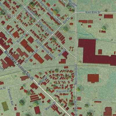 Second close-up of the map of Buhl, Idaho print showing more streets and buildings