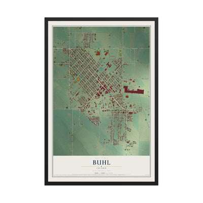 Map of Buhl, Idaho, 12 x 18 inch print in a black wood frame