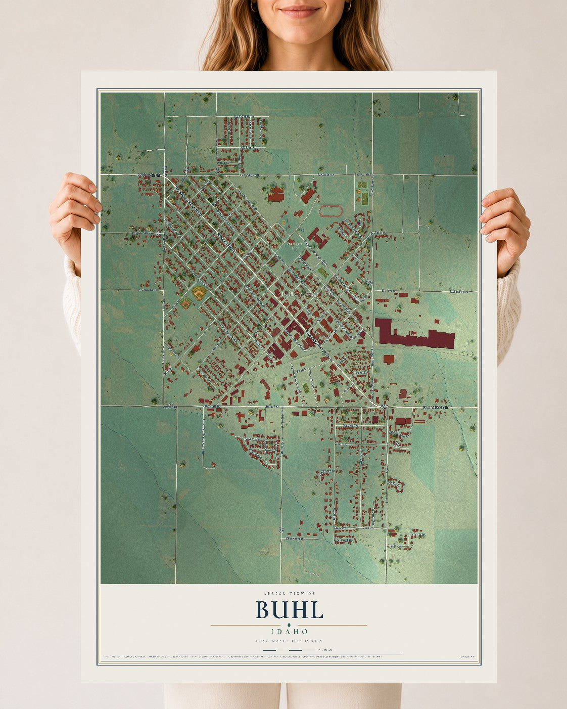 Map of Buhl, Idaho, 24 x 36 inch unframed archival matte print
