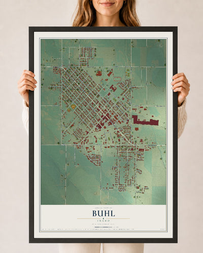 Map of Buhl, Idaho, 24 x 36 inch print in a black wood frame