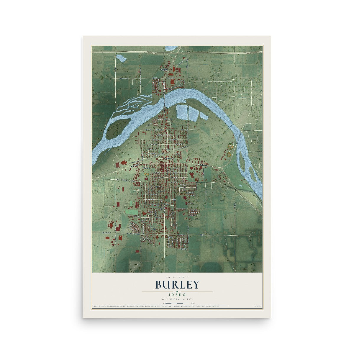 Map of Burley, Idaho, 12 x 18 inch unframed archival matte print