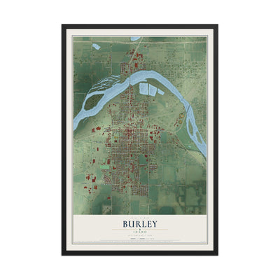 Map of Burley, Idaho, 12 x 18 inch print in a black wood frame