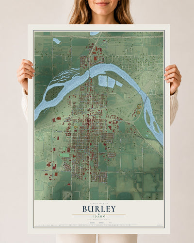 Map of Burley, Idaho, 24 x 36 inch unframed archival matte print