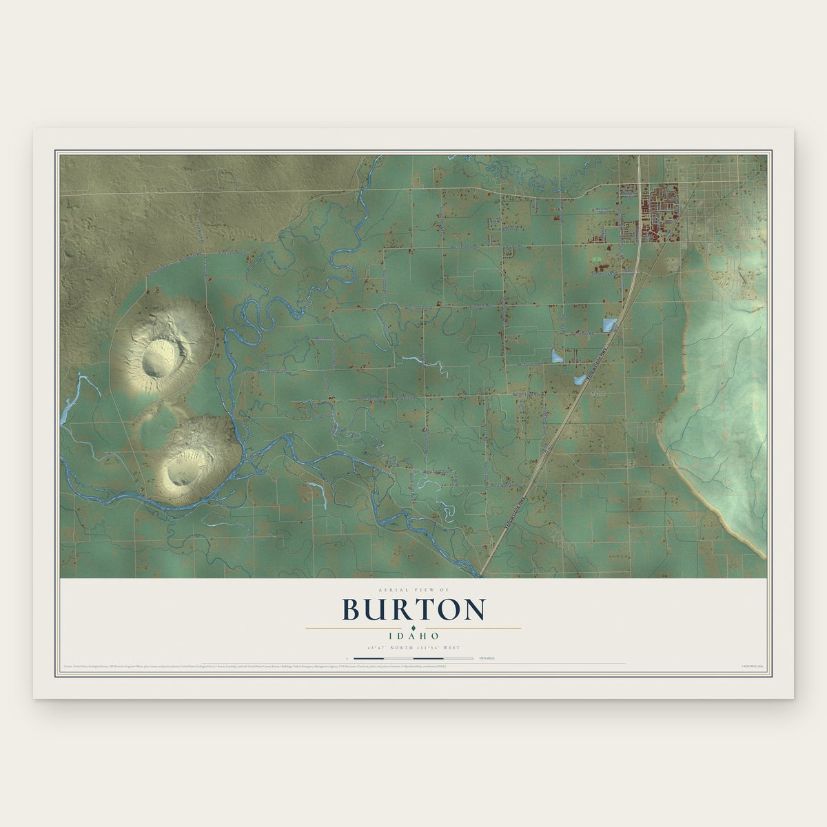 Burton, Idaho map print, the full design