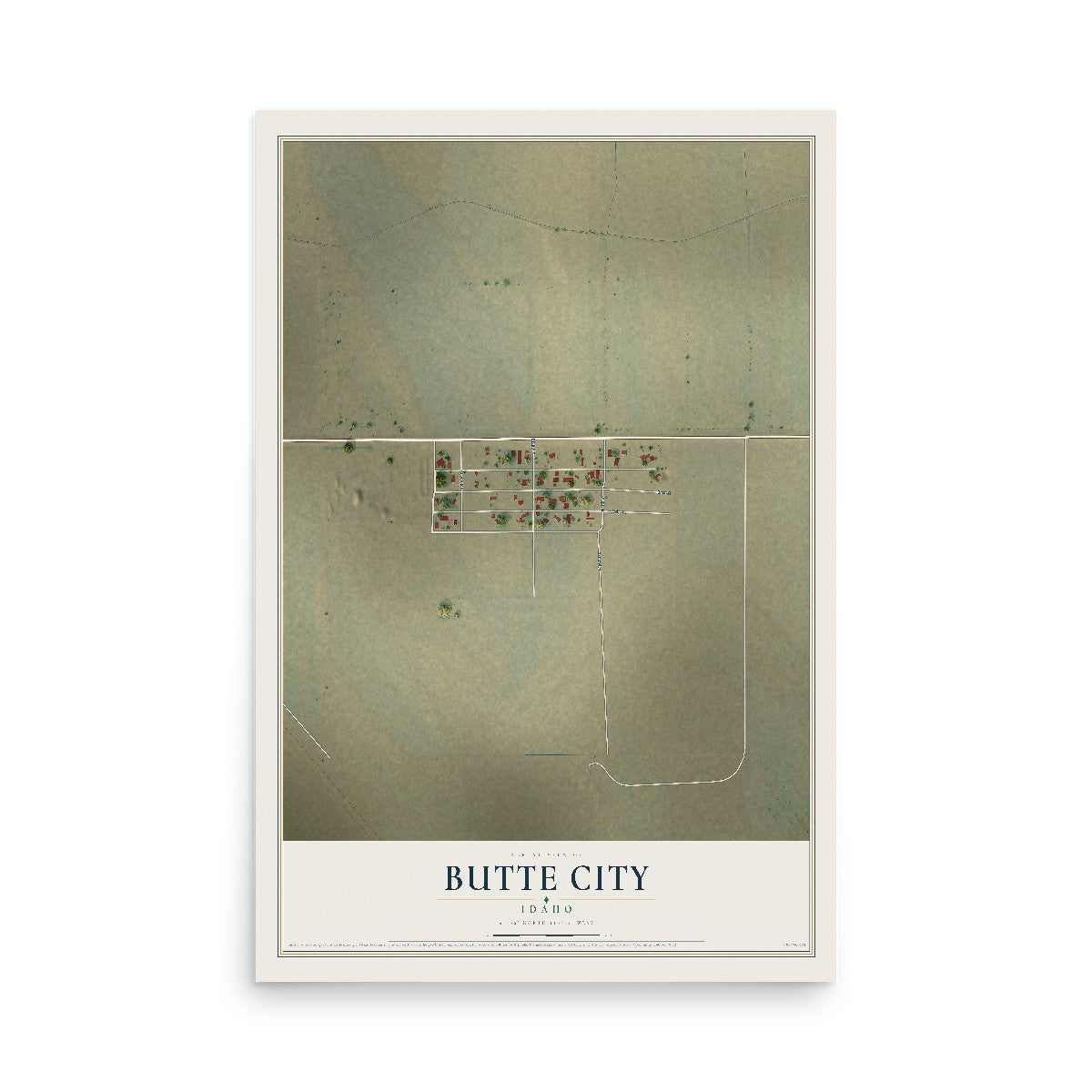 Map of Butte City, Idaho, 12 x 18 inch unframed archival matte print