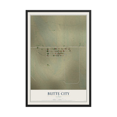 Map of Butte City, Idaho, 12 x 18 inch print in a black wood frame