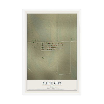 Map of Butte City, Idaho, 12 x 18 inch print in a white wood frame