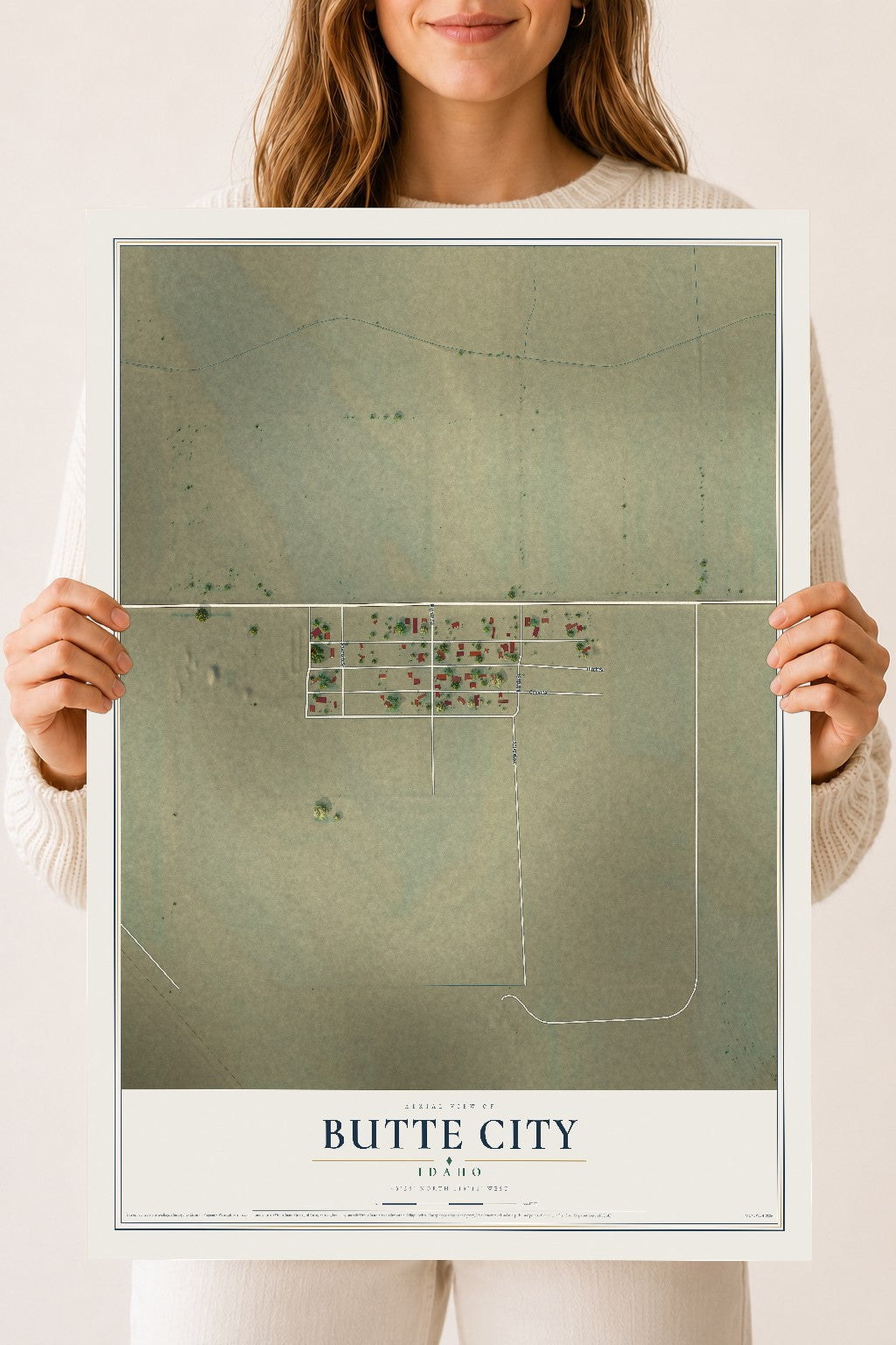 Map of Butte City, Idaho, 18 x 24 inch unframed archival matte print