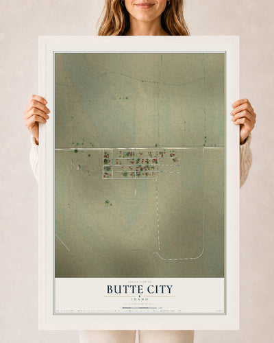 Map of Butte City, Idaho, 24 x 36 inch print in a white wood frame