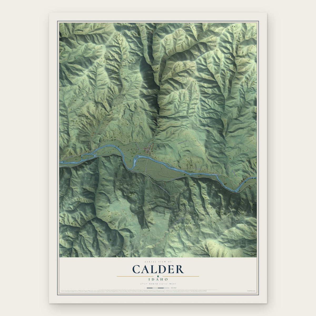 Calder, Idaho map print, the full design