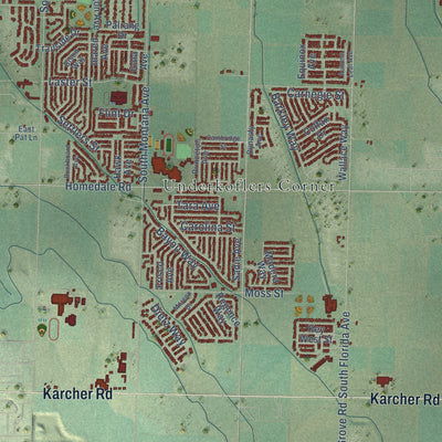Second close-up of the map of Caldwell, Idaho print showing more streets and buildings