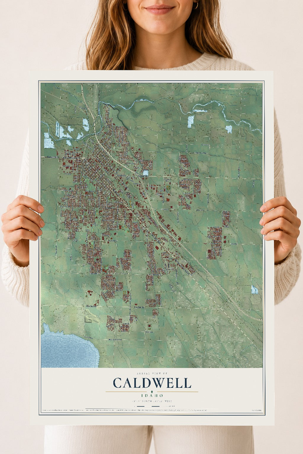 Map of Caldwell, Idaho, 18 x 24 inch unframed archival matte print
