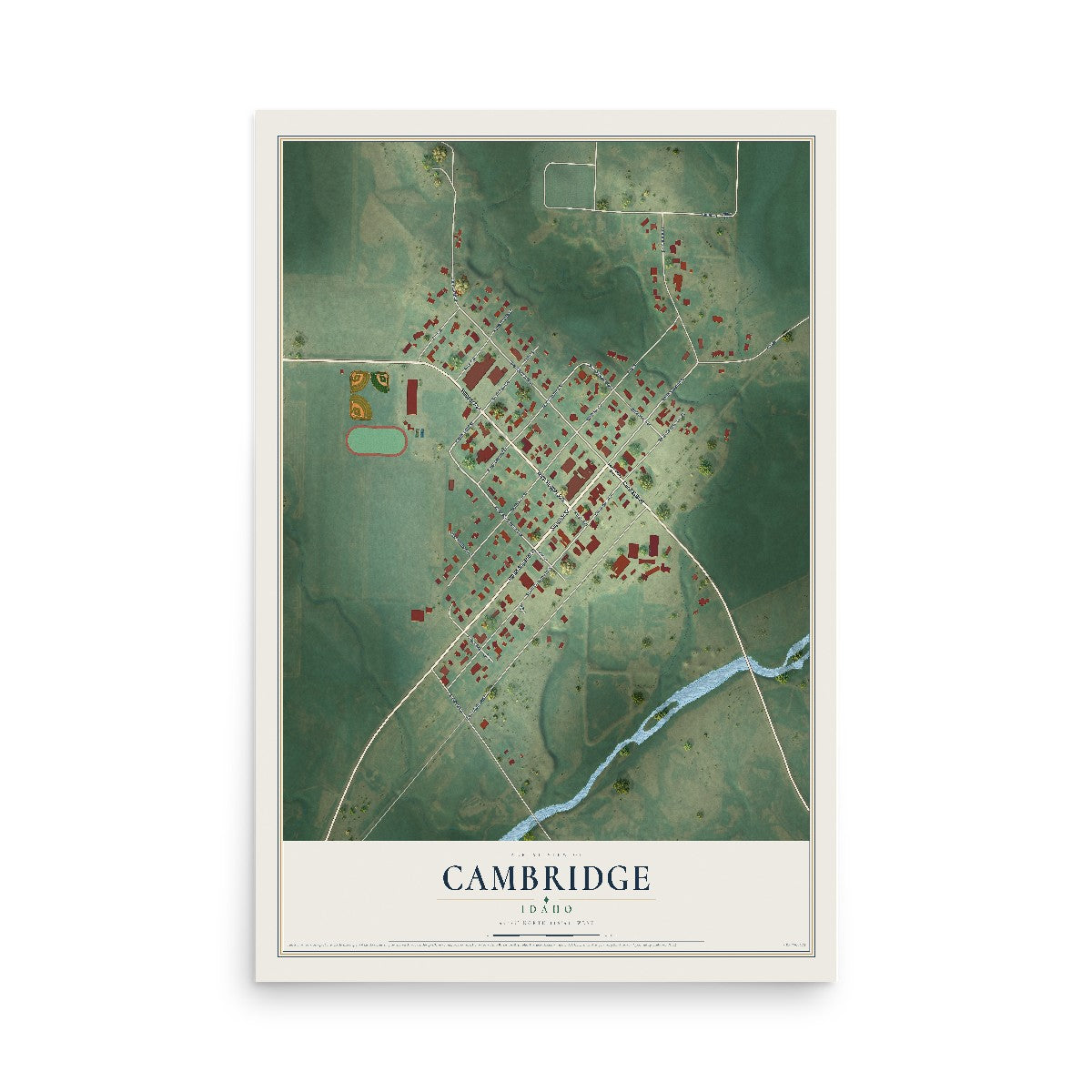 Map of Cambridge, Idaho, 12 x 18 inch unframed archival matte print